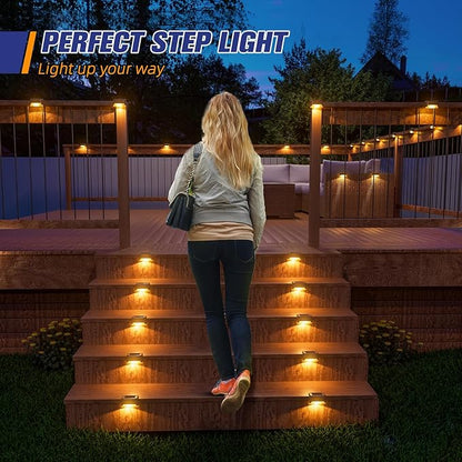 APONUO Solar Deck Lights 16 Pcs, Step Lights Outdoor Waterproof Led Solar Fence Lamp for Steps,Fence,Deck,Railing and Stairs (Warm White)
