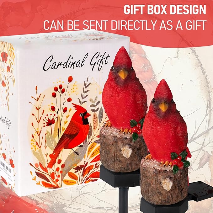 Dazzle Bright 2 Pack 22.5 in Cardinal Bird Solar Lights, Red Bird Solar Powered Lights Cardinal Garden Stake Light for Christmas Pathway Garden Lawn Yard Gifts Decoration