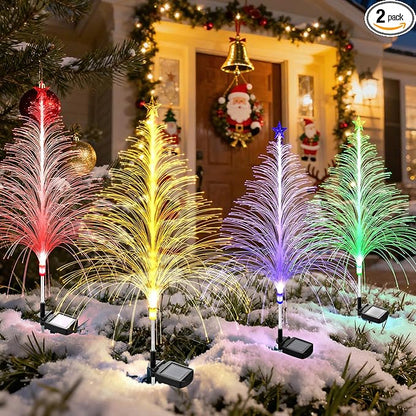 6 Packs Christmas Tree Solar Garden Light with Multi-Colored Change, Auto ON/Off Outdoor Yard Light, Solar Lighting for Garden, Porch, Christmas and Festival Decoration (L_Size)