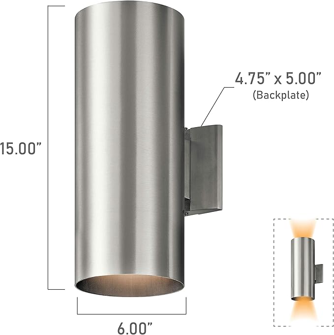 Kichler 9246BA Two Light Indoor/Outdoor Wall Mount, Brushed Aluminum, 15" | Lumora