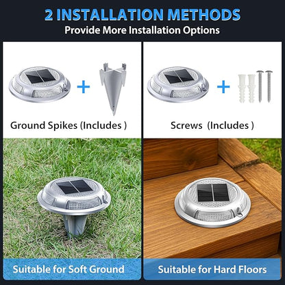 Solar Deck Lights,8 Pack Driveway Dock Light 2 Colors in 1 Solar Powered Lights Outdoor IP68 Waterproof Driveway Marker for Warning Step/Garden/Sidewalk/Pathway/Yard (Blue & Cool White)