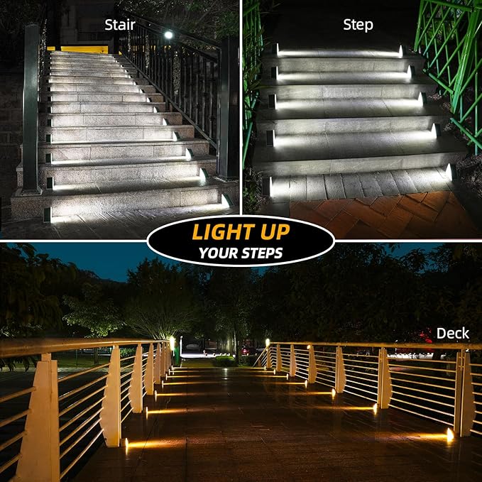 NIORSUN Solar Step Lights 16 Pack - Outdoor Stair Lights with 3000K Warm White & 6000K Cool Daylight, IP67 | Lumora