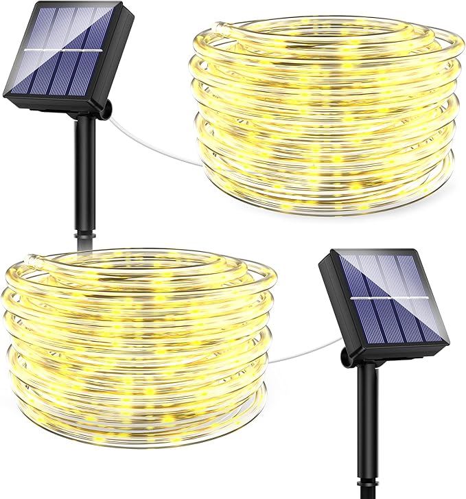 KerKoor Solar Rope Lights Outdoor Waterproof - 100 LED Tube Lights 40FT 8 Modes Solar Rope String Lights Outdoor for Patio Garden Fence Balcony Cafe Wedding Tree Decoration (Warm White, 2 Pack)