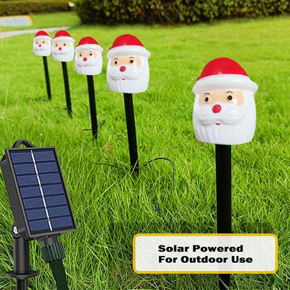 FANFX Christmas Solar Powered Lights, Pathway Markers Walkway Lights with Automatic Charging/Lighting, Xmas Waterproof Decorations for Outdoor Pathway Garden Yard Patio（5PCS Santa）