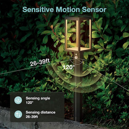 Solar Landscape Path Lights 32in Outdoor Waterproof Modern Driveway Lights,LED Motion Sensor Garden Lamp Bollard Light 3000K 600LM for Walkway Yard Patio Lawn,Black