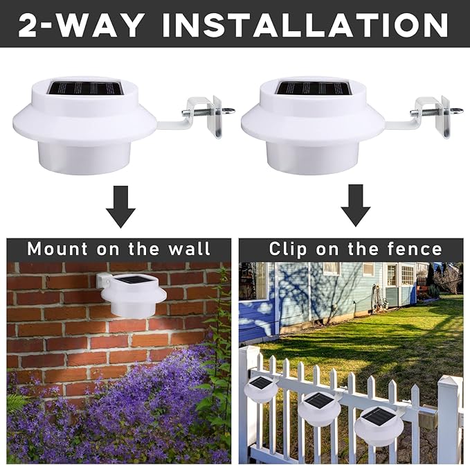 16 Pcs Solar Powered LED Gutter Lights 3 LED Deck Gutter Solar Lights Outdoor Waterproof LED Garden Yard Wall Lamp | Lumora