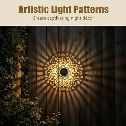 Decorative Solar Mandala Lights,Waterproof Metal Solar Powered Outdoor Lights,Mandala Fence Wall Lights for Deck,Step,Patio,Garden,Backyard & Yard Decor (1PCS)