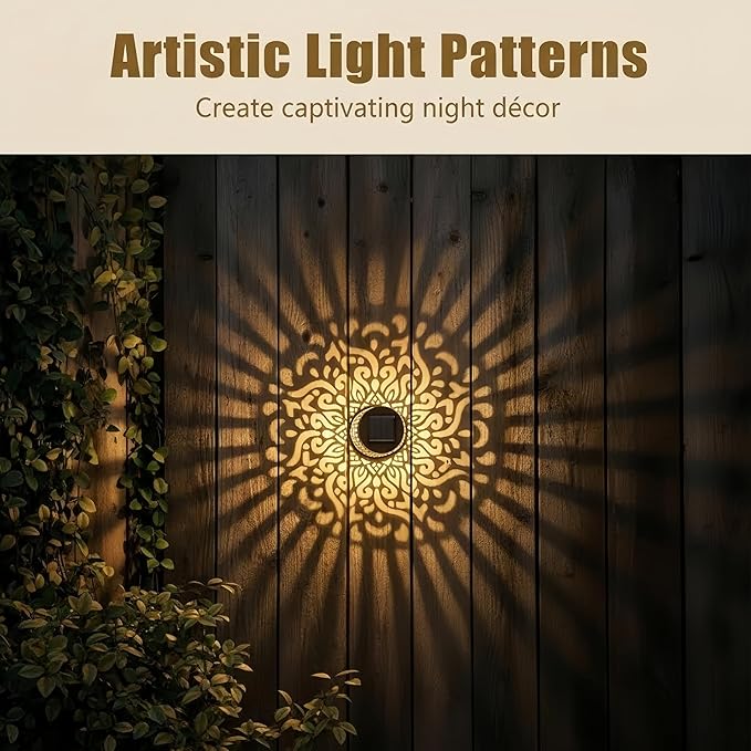 Decorative Solar Mandala Lights,Waterproof Metal Solar Powered Outdoor Lights,Mandala Fence Wall Lights for Deck,Step,Patio,Garden,Backyard & Yard Decor (2PCS)