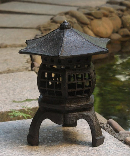 TIAAN Japanese Garden Lantern, “Yukimi-gata” Designed, Super Bright LED Illuminated Pagoda Light, Solar Power Garden Lantern， Stone-Look Finish, Decorative Outdoor (Oki-gata)