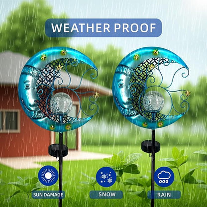 Solar Moon Lights Outdoor Garden Decorative Lights Waterproof Crackle Glass Globe Metal Stake Yard Decorations for Lawn Patio Backyard Ornaments Gifts for Birthday,Mothers Day Grandma (1pc)