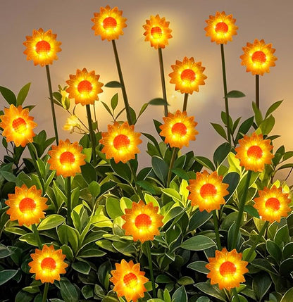 Solar Lights Outdoor Waterproof Sunflowers Garden Decor,4 Packs with 24 Sunflower lights,Birthday Gifts for Women Mom,Solar Flowers Decorative Lights for Outside Yard Lawn Patio Porch decorations