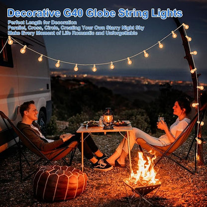 Bosceos Outdoor G40 LED Globe String Lights 25FT Dimmable Shatterproof Waterproof Patio Lights with 12+2 Bulbs Connectable Commercial Hanging Light for Patio Balcony Backyard Party (White Wire)