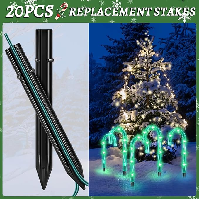 20PCS Replacement Stakes for Christmas Candy Cane Lights Outdoor, Plastic Candy Cane Pathway Markers Lights Spike Replacer, Size 0.68 * 6.05 Inches, Used to Maintain Candy Cane Pathway Lights