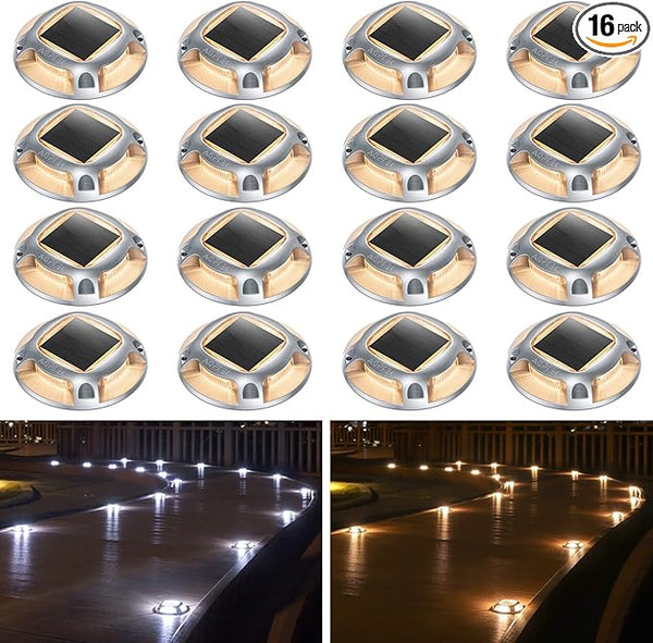 AGPTEK Solar Driveway Lights Outdoor 16 Pack, 2 Color Modes LED Deck Dock Marine Waterproof Driveway Marker Lights | Lumora