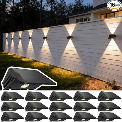 Solar Fence Lights Outdoor, 16-Pack Fence Lights Solar Powered with Up/Down Buttons, IP67 Waterproof for Outside, 120LM Auto Dusk to Dawn for Wall/Patio/Yard/Railing/Deck/Pathway (Warm White)