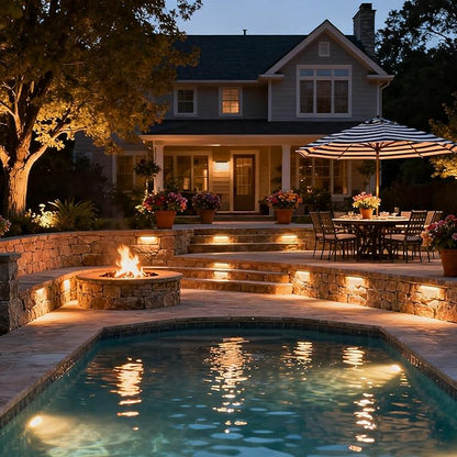ZZXX All-in-One Retaining Wall Lights with Transformer, 2700K Hardscape Lighting, Low Voltage Landscape Lighting, IP68 Waterproof Outdoor Step Lights Fence Decor for Patio Stairs, 3W Lights 8-Pack