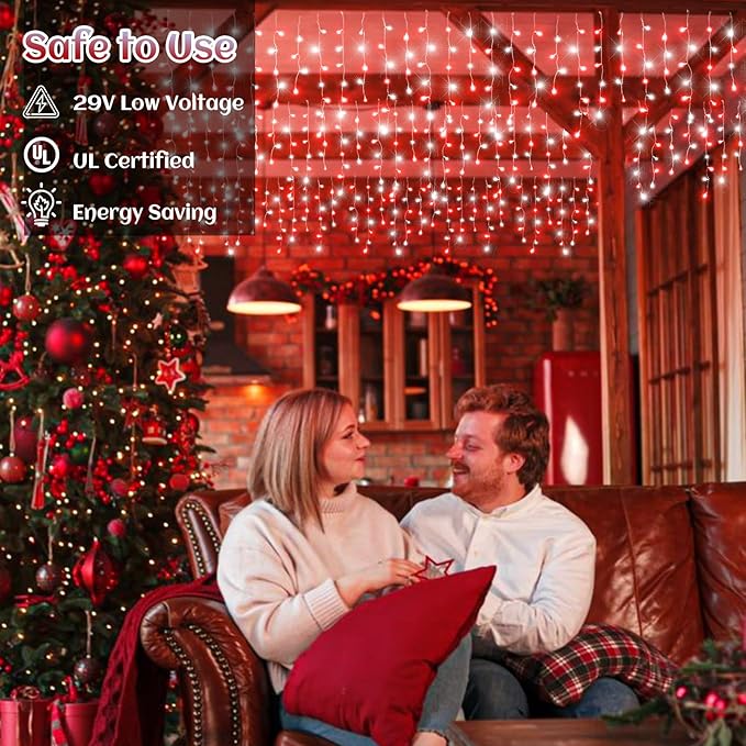 132ft Icicle Lights for Outside, Red and White Christmas Lights Outdoor Indoor, 1280 LED Twinkle With 240 Drops | Lumora