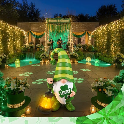 Retisee Solar St. Patrick's Day Garden Statue Resin Gnome Statue with Shamrock LED Lights Outdoor Lucky Solar Light Figurine Decoration for Yard Patio Lawn Gift for St. Patrick's Day Irish