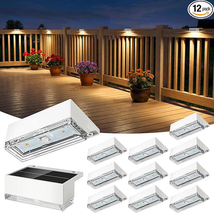 Solar Deck Lights 12 Pack, 3 Color Modes Soft Warm/Natural/Cool Glow, IP65 Waterproof Step Lights for Outdoor Ambiance, Solar Lights for Fence, Deck, Railing, Patio & Backyard Decor (White)