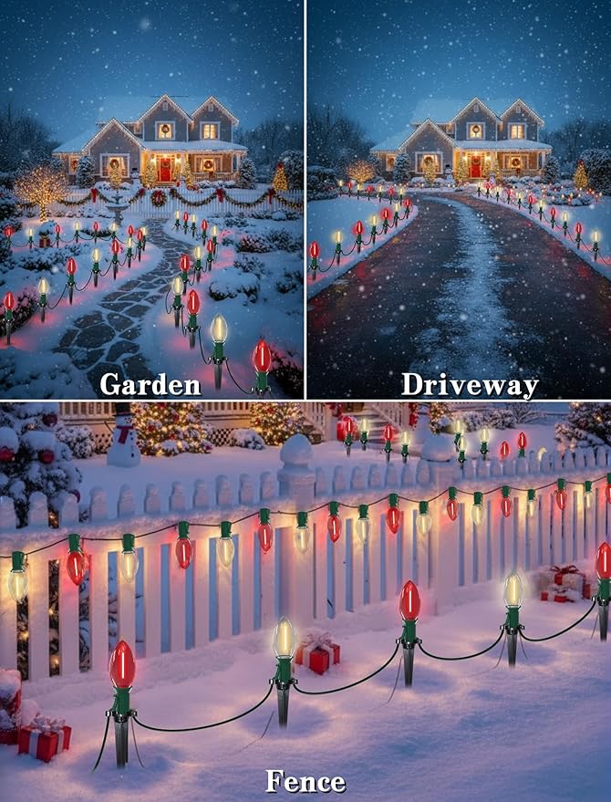19.5FT Red and White Christmas Pathway Lights Outdoor, C9 LED Christmas Lights Outdoor with 10 Bulbs,Connectable | Lumora