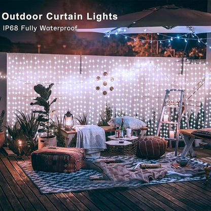 ZAIYW Dual Color Curtain Lights 20ftx10ft 600 LED Christmas Curtain Lights with Remote Plug, Connectable Lights Curtain for Bedroom Patio Wedding Xmas Decor (Cool White & Multicolor)