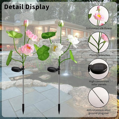 Solar Light 2 Pack Garden Decoration Warm Color LED light Outdoor Waterproof Sun Cloth Garden Decoration Holiday Gift (Lotus, 2 Pack)