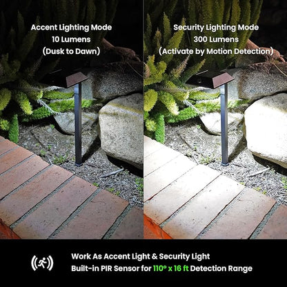 Mesh Linkable Series 4-Pack Solar LED Security Pathway Light w/ LiFePO4 Battery, 300LM, Auto-linking, 110°x16 ft Motion Detection, CCT 3000K/4000K/5000K, 4-Channel Settings, Stainless Steel, Black