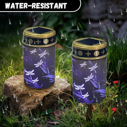 Dragonflies Solar Light Outdoor for Cemetery, Waterproof Garden Lights Solar Powered, Solar Lights for Garden, Balcony, Yard, Gifts for Memorial