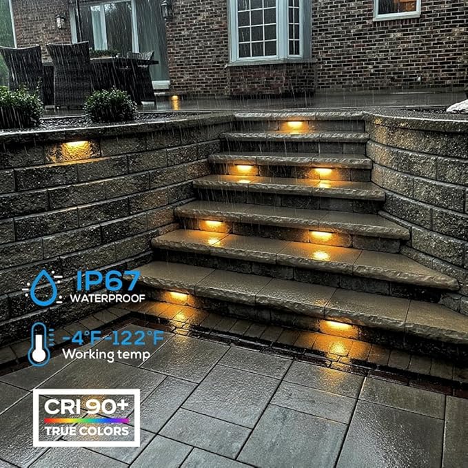 Hardscape Lighting Retaining Wall Lights IP67 Waterproof, 7 Inch LED Outdoor Step Lights Low Voltage 12V, 2700K, Landscape Lights for Outdoor Kitchen Stone Walls Patio Deck Stair (Warm White, 12 Pack)