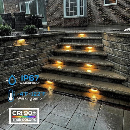 Hardscape Lighting Retaining Wall Lights IP67 Waterproof, 7 Inch LED Outdoor Step Lights Low Voltage 12V, 2700K, Landscape Lights for Outdoor Kitchen Stone Walls Patio Deck Stair (Warm White, 12 Pack)