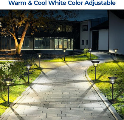 CINOTON 8 Pack RGBCW Solar Pathway Outdoor Lights and Solar Motion Sensor Outdoor Lights White2 Pack