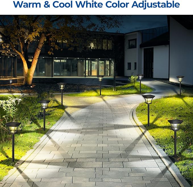 CINOTON 12 Pack RGBCW Solar Pathway Outdoor Lights and Solar Motion Sensor Outdoor Lights White2 Pack