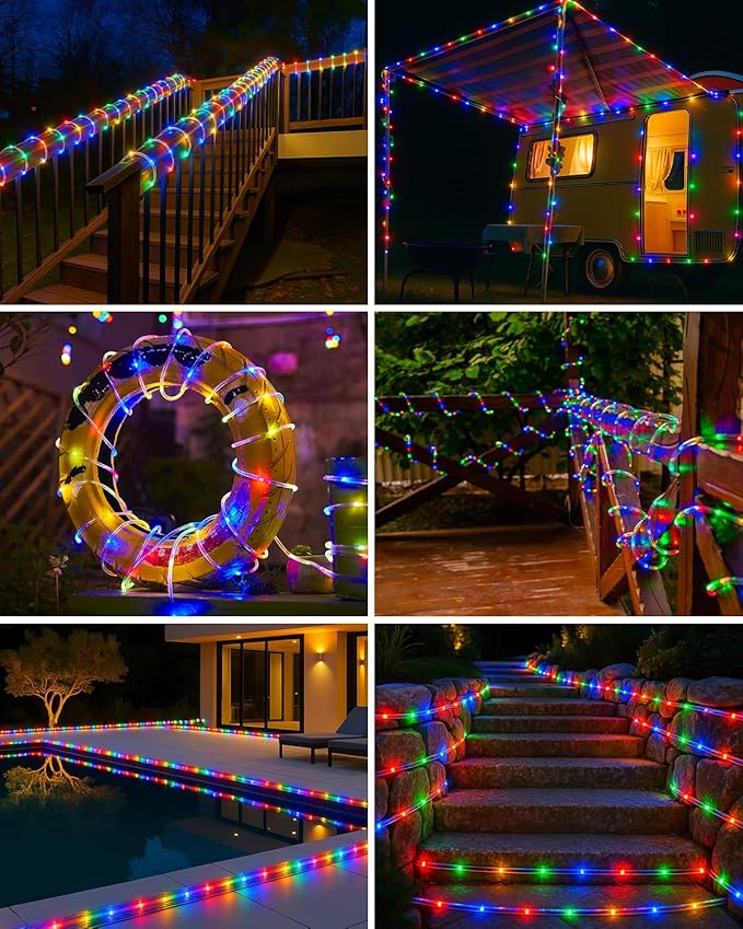 btfarm 2 Pack Solar Rope Lights Outdoor, 120LED 46FT Solar String Lights Outside Waterproof, 8 Lighting Modes Tree Tube Fairy Light Solar Powered for Garden Christmas Yard Party Decoration, Multicolor