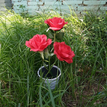 LED Solar Power Decorative Artificial Rose Flower Pot Plant Landscape Light Night Lamp Outdoor Garden Yard Pathway Lawn Grassland Red