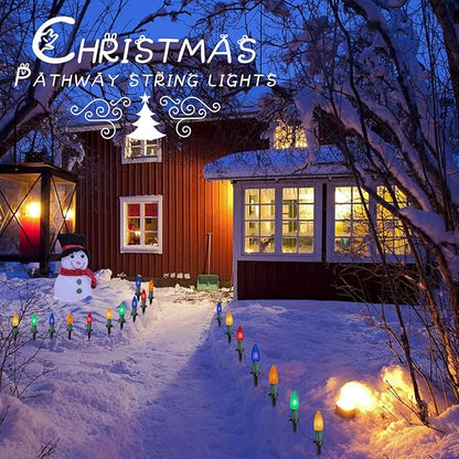 Brightown Strawberry C9 Christmas Pathway String Lights, 25.7 Feet C9 Walkway Lights with 20 Colored Bulbs and Stakes, Connectable Christmas Light Outdoor Decorations for Outside, Multicolor