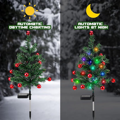 Baquler 2 Pcs Solar Christmas Tree Garden Stake Lights Outdoor Christmas Tree Yard Decorations Multicolor Solar Stakes for Pathway Lawn Patio Xmas Ornament(Bell Style)