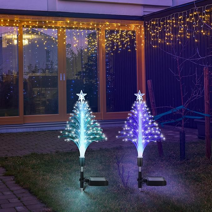 Baquler 2 Pcs Solar Christmas Tree Garden Stake Lights Outdoor Christmas Tree Yard Decorations Multicolor LED Solar | Lumora