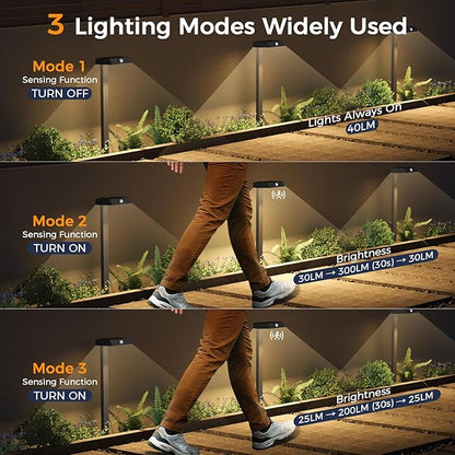 XMCOSY+ Solar Pathway Lights, 4 Pack All-Metal Motion Sensor Outdoor Lights Waterproof, 300LM 24H Illumination Garden Light for Yard, Backyard, Driveway, Walkway, 3 Lighting Modes (Warm/Cool White)