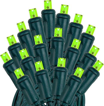 Novelty Lights 25ft 50 LED Lime Green Christmas Lights Outdoor/Indoor, 6" Spacing, Green Wire String Lights for Festive Xmas Lighting, IP55, UL Listed, Dimmable, Connectable