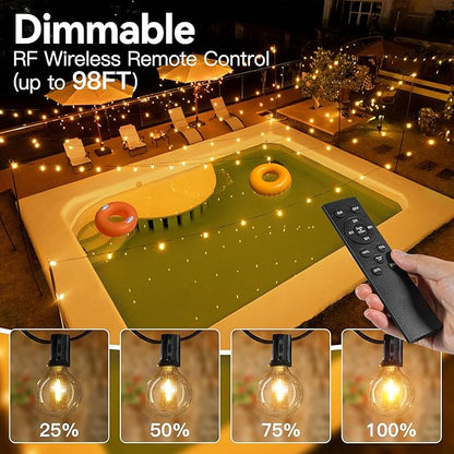 Outdoor String Lights 150FT with Remote Dimmer, G40 Globe LED Patio Lights with 75 Edison Plastic Bulbs(4 Spare), Waterproof Hanging Lights for Backyard Balcony Yard Deck Garden Party