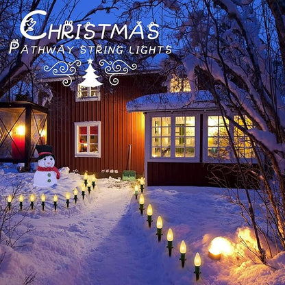 Brightown Strawberry C9 Christmas Pathway String Lights, 25.7 Feet C9 Walkway Lights with 20 Clear Bulbs and Stakes, Connectable Christmas Lights Outdoor Decoration for Outside Lawn, Warm White