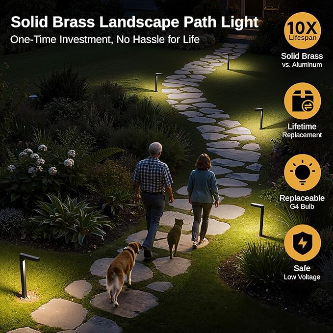 Gardenreet Brass Landscape Path Lights, LED 12V Low Voltage Pathway Lights Wired, Modern Outdoor Garden Lights | Lumora