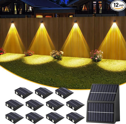 High Brightness Solar Fence Lights Outdoor, Larger Size Solar Lights with Dual Solar Panels, Waterproof Fence Lights Solar Powered for Stair, Step, Yard, Patio, Wall (12 Pack)