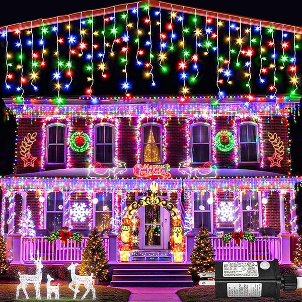 Icicle lights Outdoor - 66ft Christmas Lights with 640LED 120 Drops 8 Modes, Plug in Curtain String Lights | Lumora