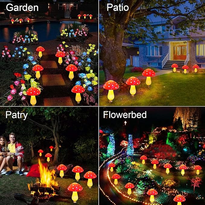 RCFINE Solar Outdoor Lights Set of 8 Solar Mushroom Lights with 8 Modes Waterproof Garden Mushroom Lamp Outside | Lumora