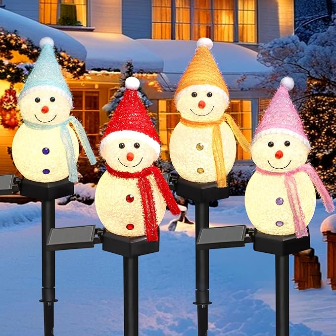 Solar Christmas Pathway Light，Set of 4 Solar Snowman Lights Waterproof Outdoor Christmas Decorations for Xmas | Lumora