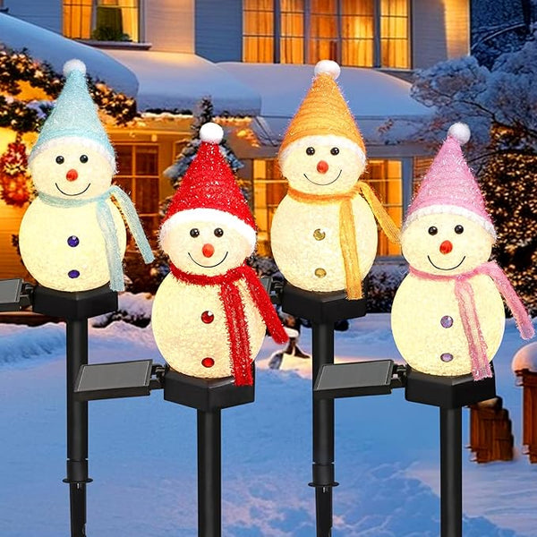 Solar Christmas Pathway Light，Set of 4 Solar Snowman Lights Waterproof Outdoor Christmas Decorations for Xmas | Lumora