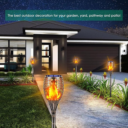 TomCare Solar Lights Upgraded, 43" Higher & Larger Waterproof Flickering Flames 96 LED Torches Outdoor Solar Landscape Decoration Lighting Auto On/Off Pathway Lights for Garden Patio,Bronze (4)