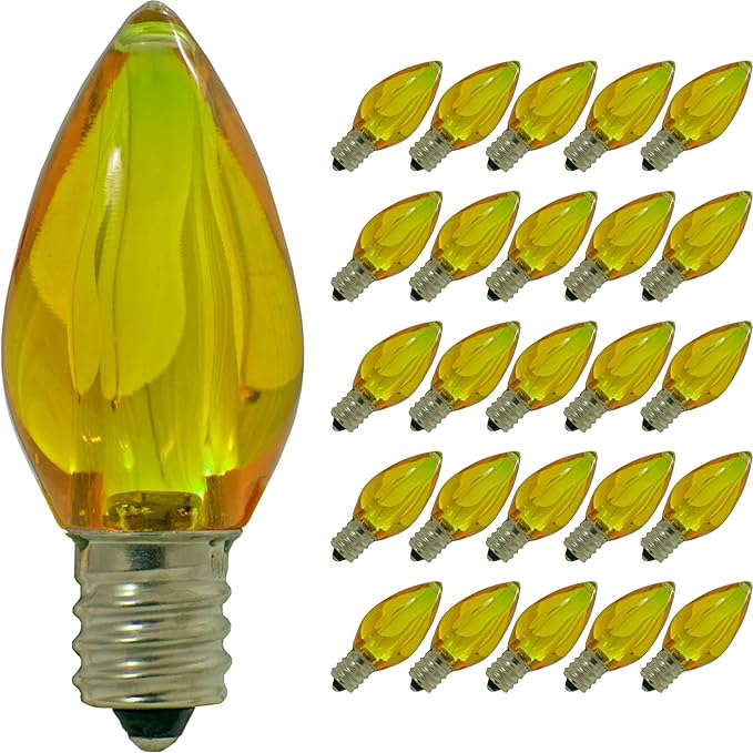 LED Christmas Outdoor Light Bulbs C7 C9 Twinkle Blinking Candelabra Style Replacement Box of 25 (Transparent Yellow, C7)