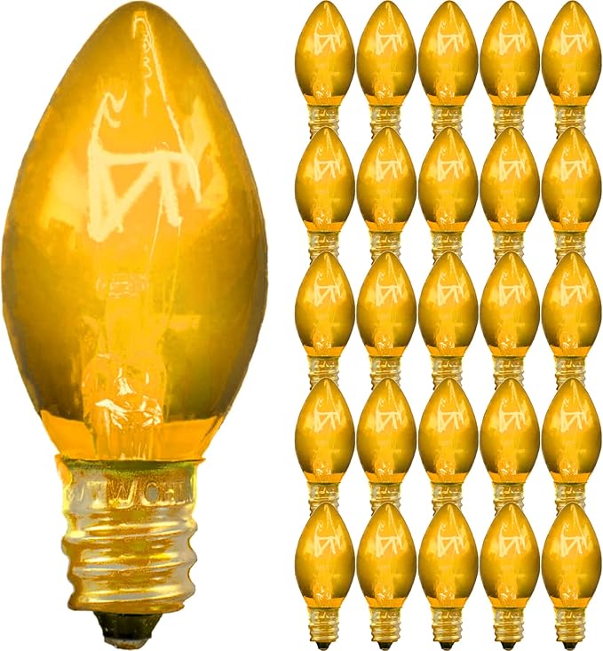 EST. LEE DISPLAY L D 1902 Outdoor Patio String Lights Bulbs & Green Hanging Cord Set Christmas Holiday Seasonal Light Bulbs & Cord Included 25FT C-9 E17 (Green Wire, Yellow)